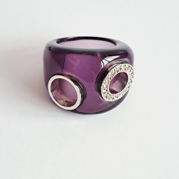 New Purple Transparent with Two Circles Crystals Silver 925 Ring Size 7 - Picture 6 of 16